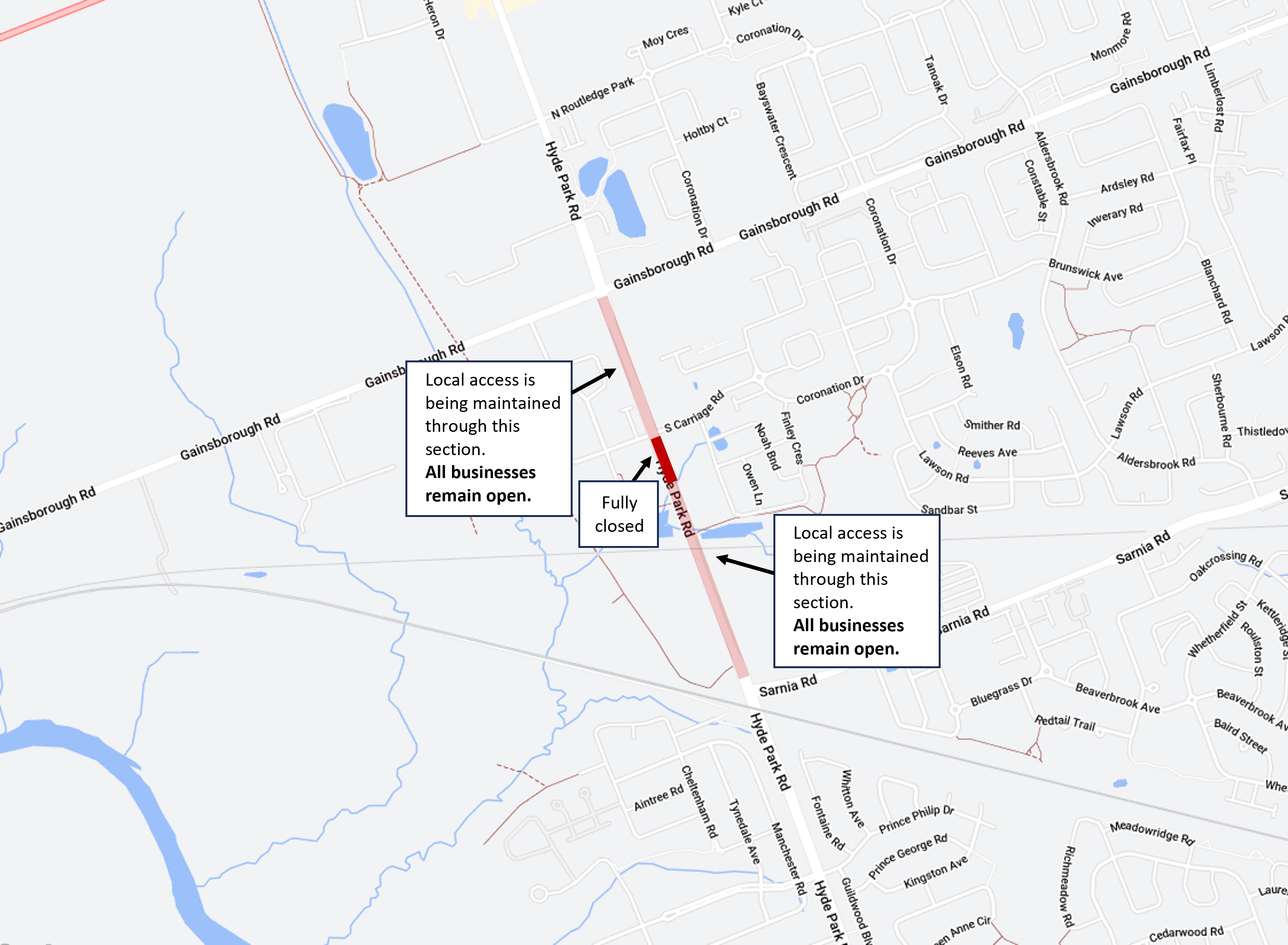 Closure on Hyde Park Road for work near South Carriage Road